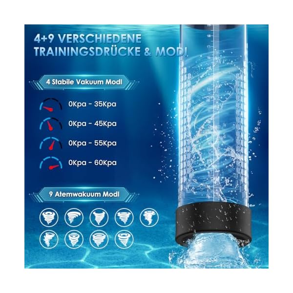 Penispumpe für Penisvergrößerung Sex Spielzeug für die Männer, Elektrische Penis Vakuumpumpe mit Taschenmuschi 9 + 4 Saugstufen, IPX7 100% Wasserdicht Erektion Masturbator mit 2 Silikonhülsen – Bild 3