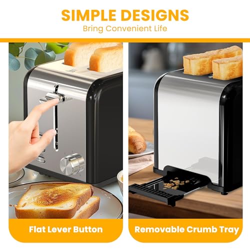 Simple Deluxe Tostadora 2 Rebanadas, Acero Inoxidable, 6 Niveles de Tostado y 3 Funciones, Ranura Extra Ancha y Bandeja Recogemigas Extraíble, Color Negro miniatura 7