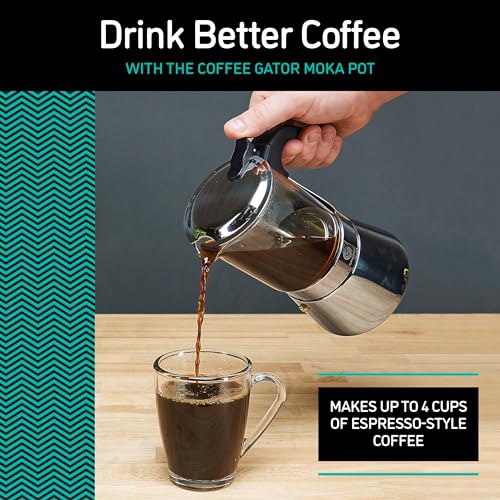 Image of Coffee Gator 4 Cup Moka Pot, 6.7oz Stovetop Espresso Maker