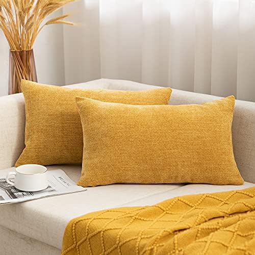 Chenille Cushion Cover Teal Decorative Throw Pillow Case for Couch Livingroom Home Sofa Chair Bedroom, 2 Pack 40x40CM
