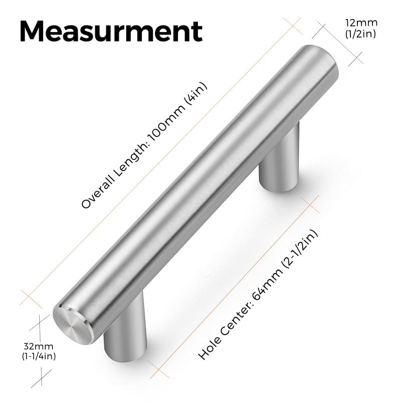 Ravinte Pack of 10 Silver Furniture Handles, T Bar Handles for Kitchen Cabinets 64 mm Hole Centre, Cabinet Handles - Image 3