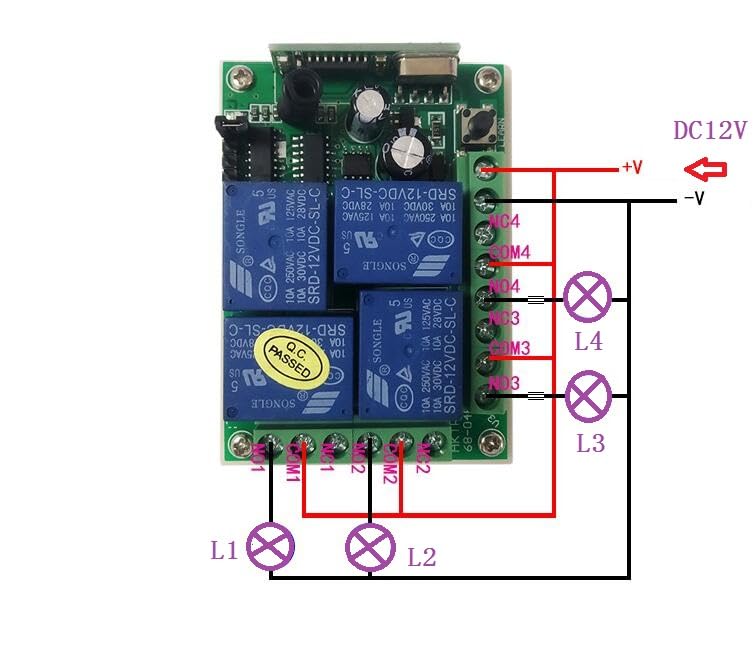 Interruptor de mando a distancia 315/433 MHz para luz, puerta, garaje mando a distancia universal dc12v 24v 4ch Relé receptor radio y mando a distancia (1RF)