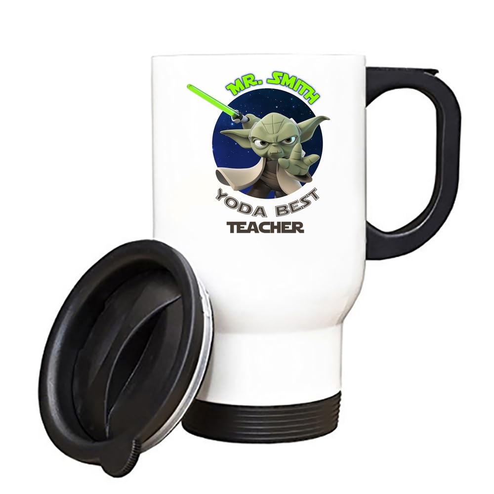 Getagift Personalised Best Teacher, Teachers Gift, Teacher Appreciation Gift, Silver, White Insulated 14oz Travel Mug, Tea, Coffee Mug. (White)