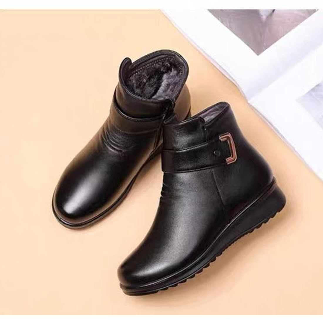 Botas ortopédicas de lana de piel auténtica con hebilla de metal para mujer