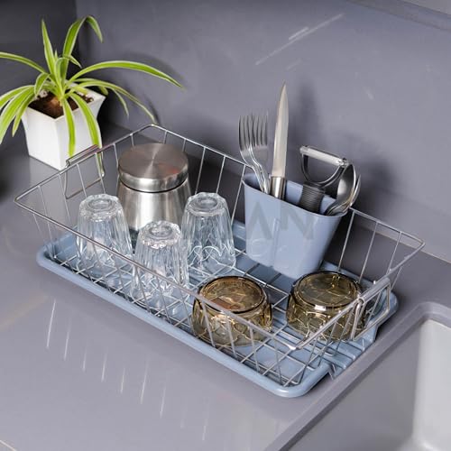 Image of RADIANT Basket Drainer & Dish Drainer Basket for Kitchen /Utensil Stand for Kitchen /Dish Drying Rack with Drainer /Bartan Stand /Dish Rack (17 x 9 Inches - Grey)