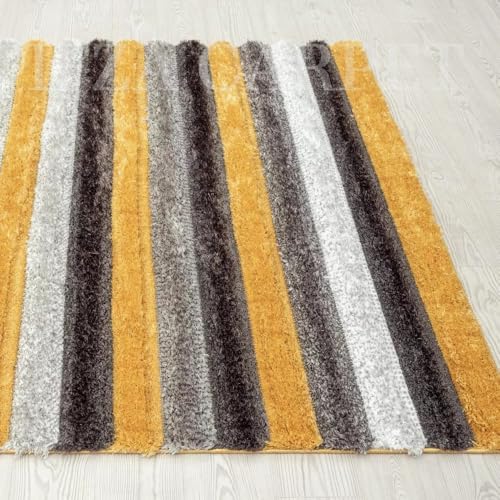 Image of Super Soft Floor Area Rug 6 x 8 Feet Soft Smooth Thick Non-Slip Fluffy Shaggy Carpet for Bedroom, Drawing, Kids Room, Office with Upto 2 Inch Microfiber High Pile (Yellow Black B)