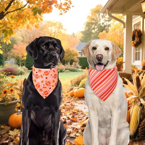 Thanksgiving Dog Bandanas Large 3PCS, 6 Pattern Fall Scarf for Boy and Girl, Pumpkin Leaves Rugby Triangle Reversible Bibs Breed for Puppy Pets - Image 6