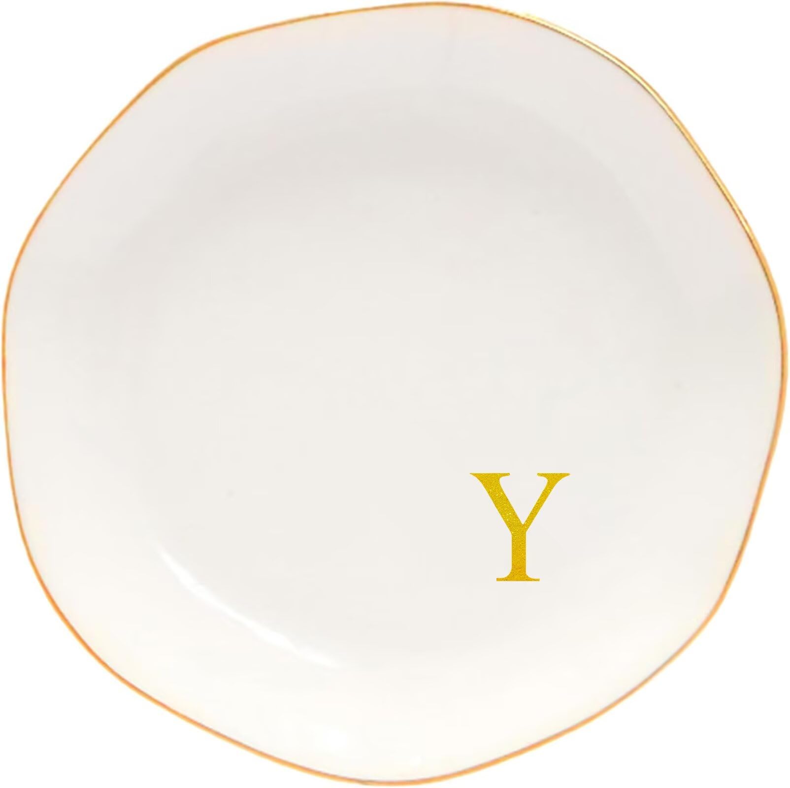 Ceramic Jewelry Tray Initial Ring Dish Personalized K-Monogrammed Engagement Wedding Gifts, for Birthday Mother's Day Christmas for Women, Ceramic White 4.75" (Y)