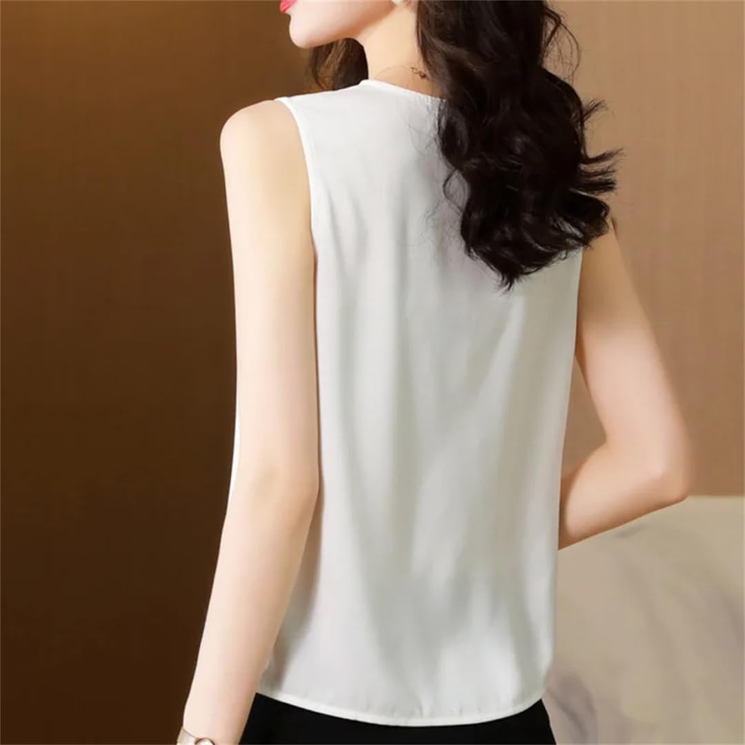 Top estivo da donna con scollo a V in chiffon senza maniche
