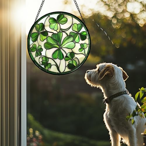 CRISGIF Stained Glass Window Hanging - Ireland Green Lucky Clover Suncatcher for Doors Garden St. Patrick's Day Sun Catchers Decor Mother's Day Birthday for Women Men Mom Nana 6.3 in by CRISGIF - Image 3