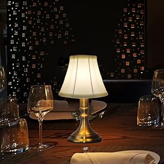 ACMHNC Cordless LED Battery Table Lamp Dimmable, Retro Table Lamp Restaurant with Rechargeable Battery, Touch Bedside Lamp with Fabric Shade, Warm White, for Bar, Indoor and Outdoor, Golden