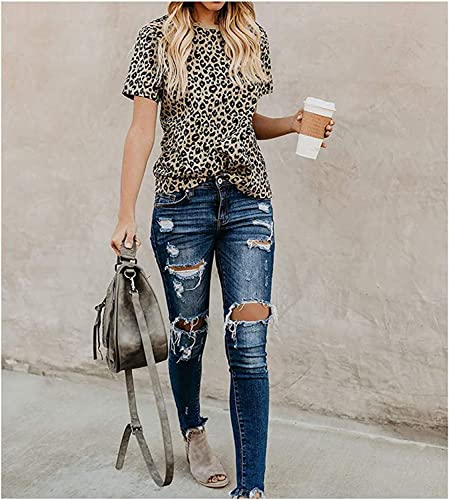 Leopard Print Tops for Women Long Sleeve Crew Neck Patchwork T Shirt Blouse4