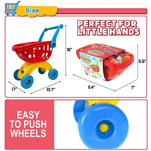 Kids Mini Shopping Grocery Cart Toy With Pretend Play Food And Accessories Set, 18 Pieces (Red) #TOP4