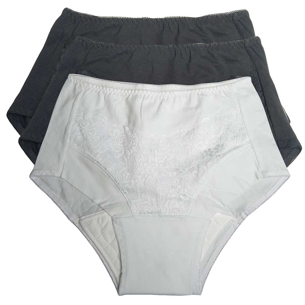 Easylife Lifestyle Solutions Women's Black & White Easylife Staydry Everyday Underwear Set Of 3 – Comfortable Reusable Briefs With Discreet Absorbent Layer – Machine Washable Alternative To Disposable Pads (Medium 14-16)