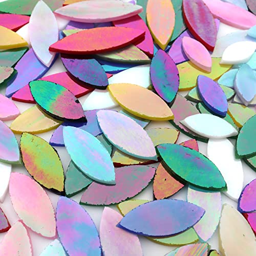 Litmind 120 Pieces 3 Size Mixed Iridescent Glass Petals, Stained Glass Mosaic Tiles For Crafts, Precut Stain Glass Large Leaves Kit, Colored Glass Flowers Mosaic Making Supplies #TOP4