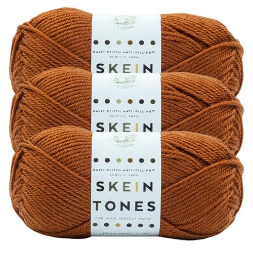 Image of Lion Brand Yarn Basic Stitch Anti-Pilling Yarn for Crocheting, Knitting, and Crafts, Adobe, 3 Pack