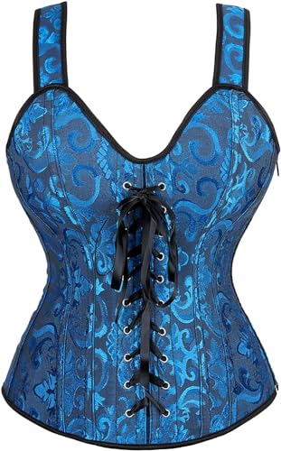 Image of Women's Lace up Gothic Jacquard Shoulder Straps Tank Overbust Shaper Corset Bustiers Top