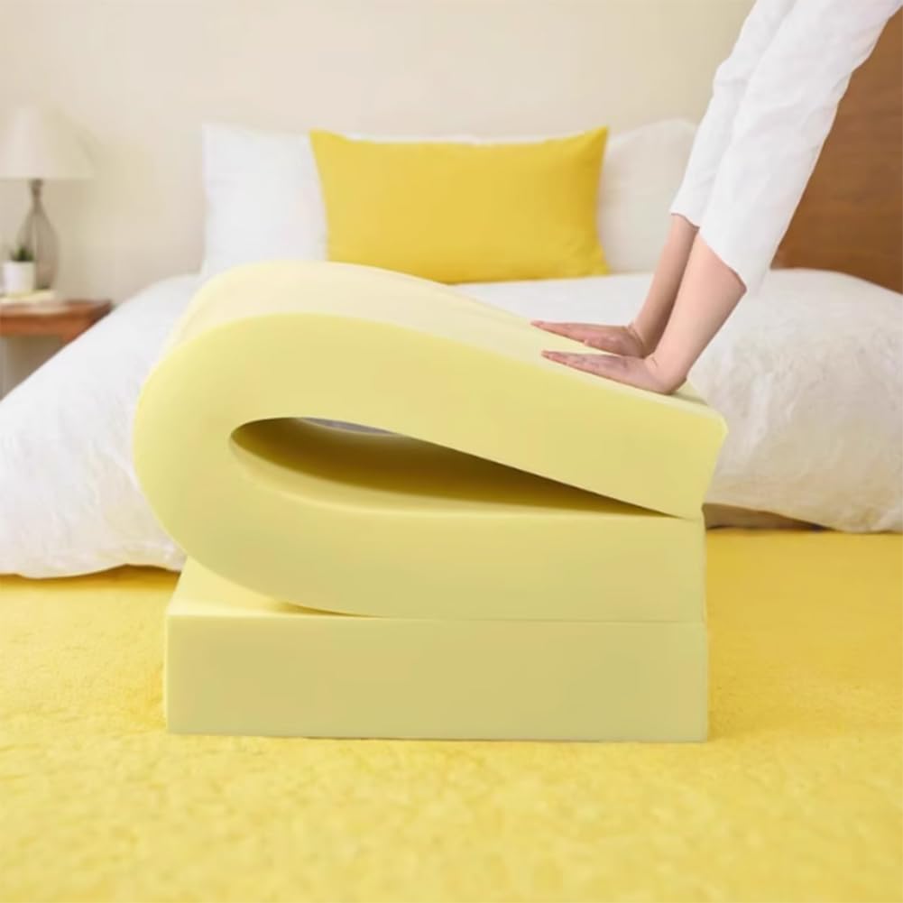 Plancha de Espuma a Medida 35kg/m³,Pieza de Espuma de Alta Densidad - Tamaño Personalizado,Ideal para Tapizar,Sofás,Colchones y Relleno de Cojines,Amarillo,1 pieza (Espesor 12cm-90x60cm)