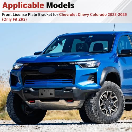 Image of License Plate Bracket Accessories for Chevrolet Chevy Colorado 2023 2024 2025 2026(Only Fit ZR2, Front Bumper License Plate Holder Replacement Frame Black Mount
