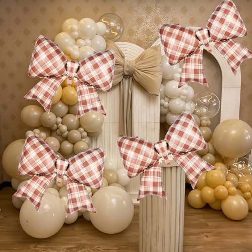Image of 5pcs Brown Bow Balloon, Brown Bows Balloons, 38 Inch Mesh Giant Large Coffee Bow Foil Balloon For Christmas Birthday Baby Shower Girls Women Party Wedding Bridal Shower Bachelorette Engagement Decor