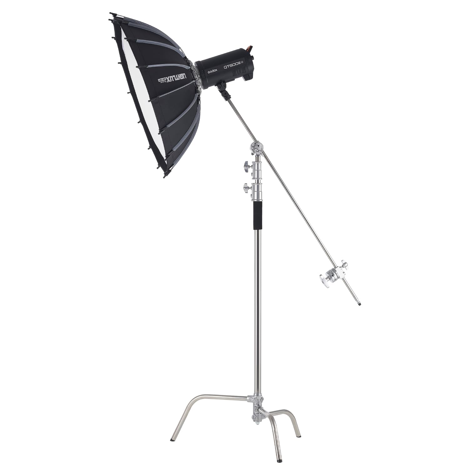 VEVOR Uchwyt w kształcie litery C, z ramieniem wysięgnika, maksymalna wysokość 330 cm, wytrzymały stojak na oświetlenie fotograficzne ze stali nierdzewnej, głowica z 2 uchwytami do monolightu