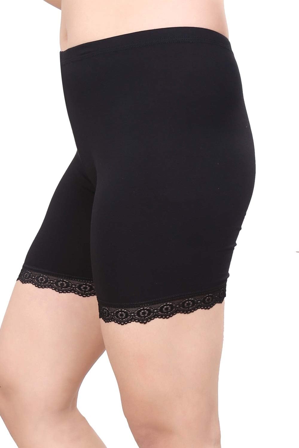 GLAMORASWomen's Girl's 4 Way Stretch Cotton Lace Cycling Shorts/ Yoga Shorts/ Under Skirt Shorts/Safety Shorts,Black