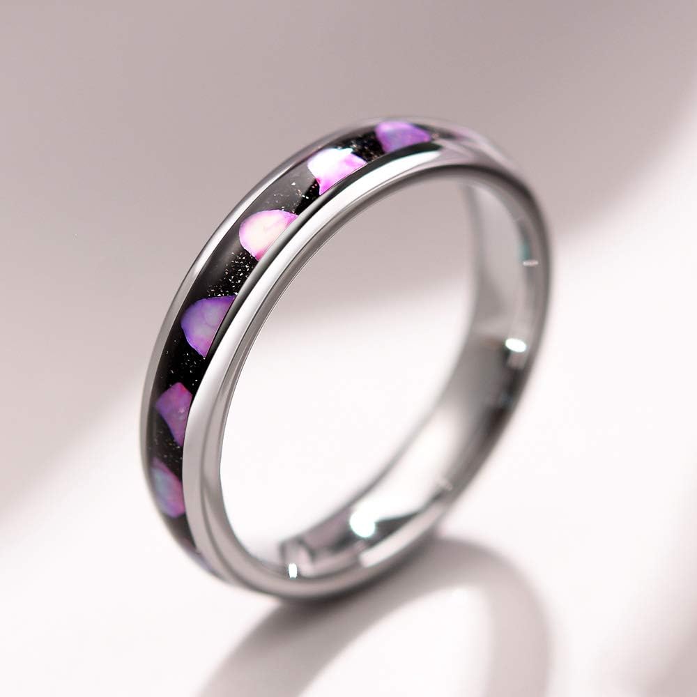 THREE KEYS JEWELRY Womens 4mm Tungsten Wedding Rings Purple Shell Inlaid Engagement Bands - Image 2