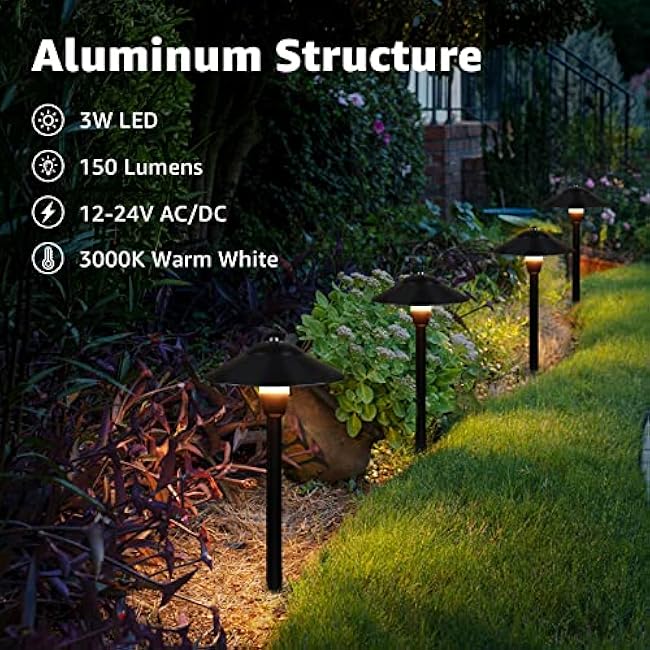 SUNVIE Pathway Lights LED Landscape Lights 3W 3000K Cast-Aluminum 4 Pack