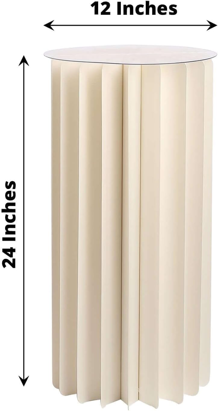 Efavormart 24" Ivory DIY Accordion Cylinder Cardboard Folding Pillar Pedestal Box, Display Column Stand with Round Top Plate