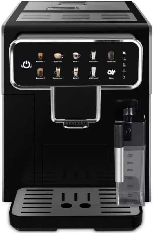 Automatic Espresso Coffee Machine, Black, Touch Screen Display, 10 Drink Options, Built-in Milk Frother, Digital Control Panel