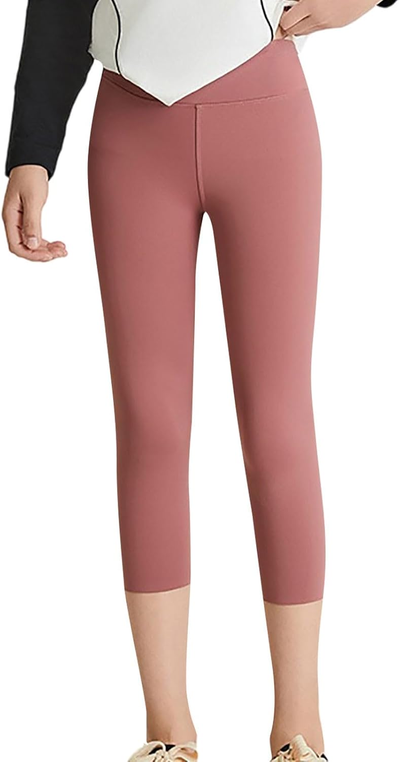 Girls Capri Leggings High Waisted Athletic Legging Tummy Control Pants for Youth Kids Dance Gymnastics Running Workout Capris