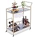 Militisto Chariot de service avec 2 façades en verre et 2 étagères de rangement, chariot de bar avec porte-gobelet et porte-bouteilles, chariot de cuisine avec 4 roues universelles, doré