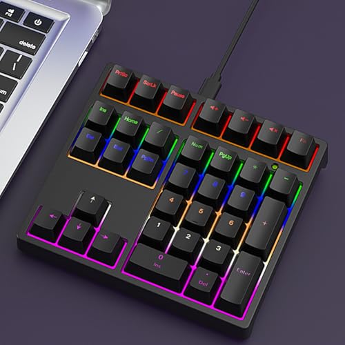 Zunate Mechanischer Nummernblock, 34 Tasten, Kabelgebundener USB-C-Ziffernblock, RGB-Hintergrundbeleuchtung, Blaue Schalter, Externe Numpad-Tastatur für Laptop-Desktop-PC, für Wins, (Black)
