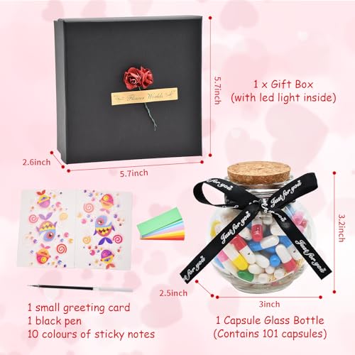 Image of 100 Pcs Cartoon Cute Capsule Love Messages Set, DIY Love Pills Notes for Boyfriend Girlfriend Him Her Birthday Gift, Includes Bottle, LED Lights, and Gift Box for Anniversary Valentine's Day