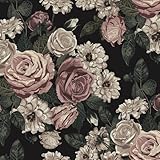 WESTICK Black Rose Floral Wallpaper Vintage Rose Floral Contact Paper Self Adhesive Dark Flower Wallpaper Retro Flower Peel and Stick Wallpapers for Bedroom Accent Wall Cabinets Cafeteria 17.5' x 100'