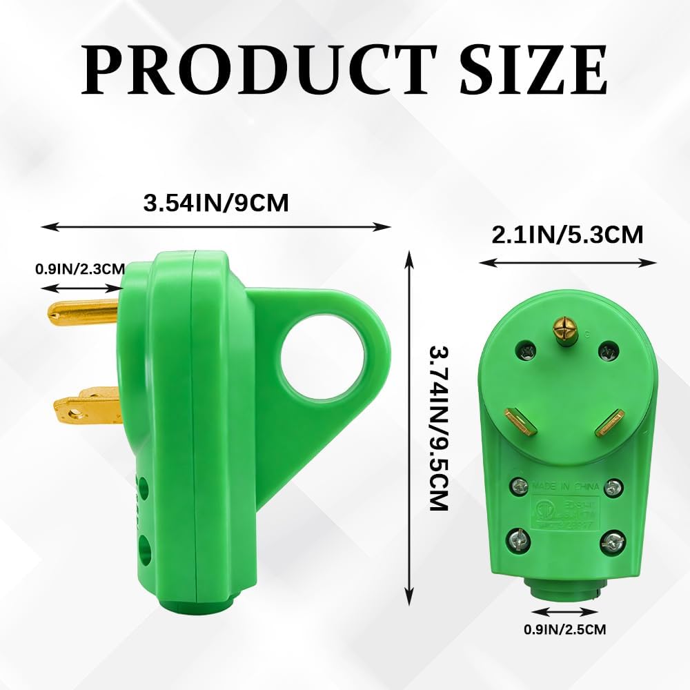 30 Amp RV Plug, RV Electrical Adapter, NEMA TT-30R Male Receptacle, Car 30 Amp 125 Volt Replacement Plug with Disconnect Handle for Camper Caravan Motorhome Trailer (Green Male) image 2