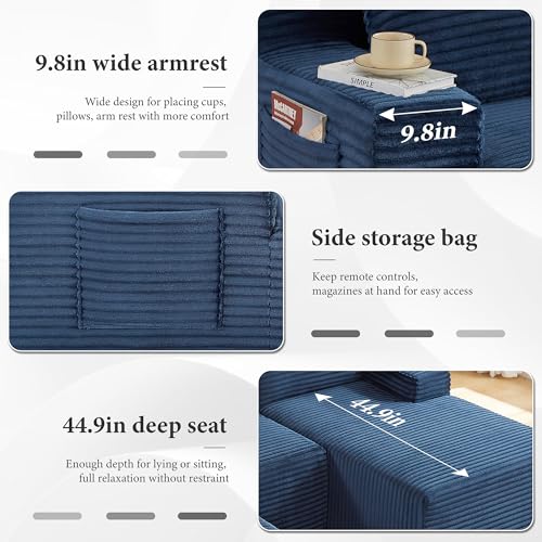 Image of 96 inch Sectional Couches for Living Room Cloud Couch Sofa with L-Shape Upholstered Boneless Couchs Modern Modular Sectional Couch with Chaise