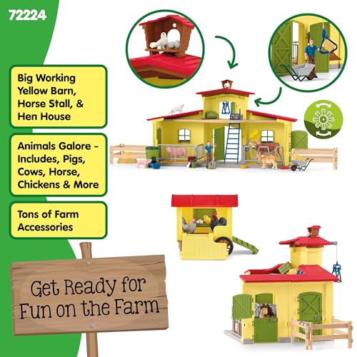 Image of Schleich Farm World Giant 123-Piece Playset Pack with Farmhouse, Chicken Coop, Horse Stall, Farm Toys for Toddlers Ages 3+