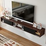 FloatiCasa Floating TV Stand with Sliding Doors,70' Wall Mounted TV Console Entertainment Center, Media Console Under TV Shelf with Cabinet for Living Room, Bedroom(Walnut)