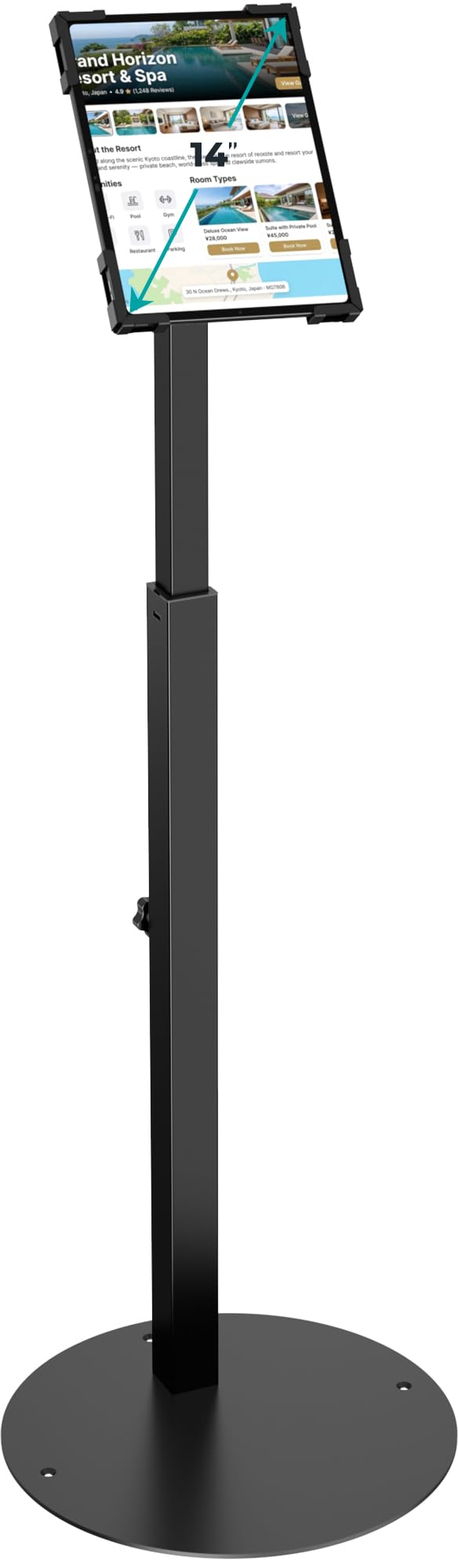 Diebstahlsicherer iPad Kiosk Ständer, Höhenverstellbarer Tablet Bodenständer Für POS Kasse, Halterung 10-14" iPad Pro 12.9 11 10.9, Galaxy Tab, Surface Pro, 360° Drehbar, Schwarz