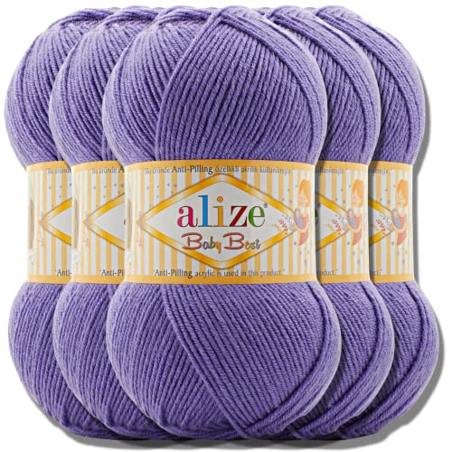 Hobby YARN Alize 5 x 100g Baby Best Turkish Premium Wool Made of Cotton and Acrylic Plain Hand Knitting Yarn for Crochet Knitting Scarves (Periwinkle 851)