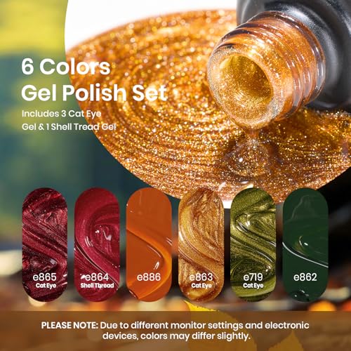 Image of Beetles Fall Gel Nail Polish Set, 6 Colors Red Burgundy Cat Eye Gel