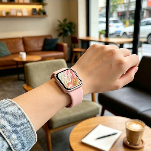 Image of Sport Bands Compatible with Apple Watch Band Women Men 40mm 38mm 41mm 42mm 44mm 45mm 46mm 49mm ,Soft Wristband Waterproof Replacement Strap for iWatch Bands Series 11 10 9 8 7 6 5 4 3 2 1 SE Ultra Pink Sand