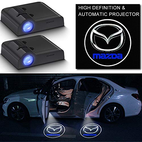 2 Pcs Door Light Logo Projector for Mazda Car Wireless Stick Emblem Puddle Lights LED Welcome Courtesy Ghost Symbol Shadow Lights for MX5 RX8 CX-3/5/7/9 2/3/6 Series CX30 Tribute Speed3 Accessories