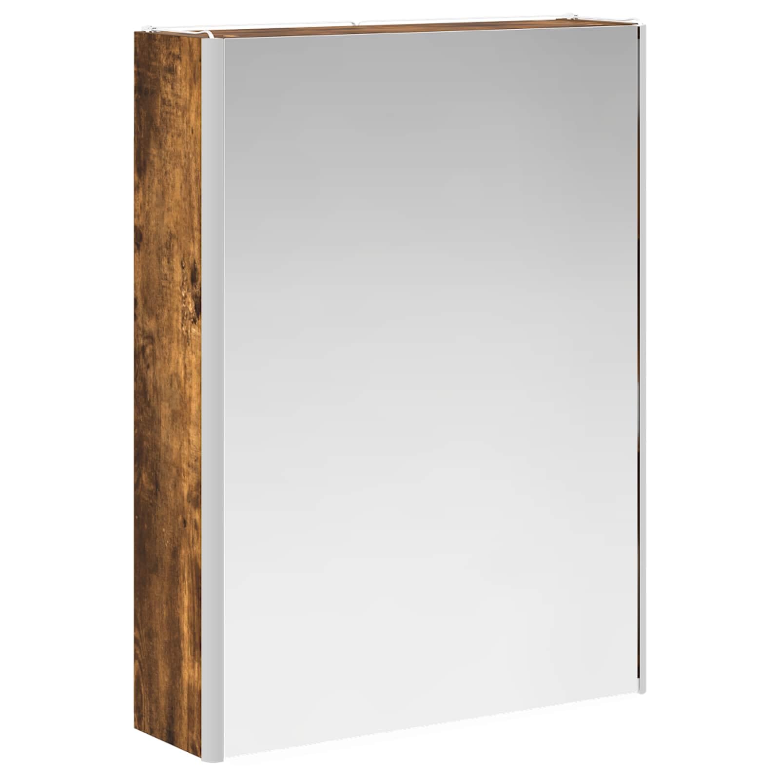 Szafka łazienkowa z lustrem wędzonego dębu z oświetleniem LED, 73,5 x 15,5 x 70 cm, materiał drewnopochodny, montaż na ścianie, dwukierunkowe lustro z półkami na meble łazienkowe i miejsce do