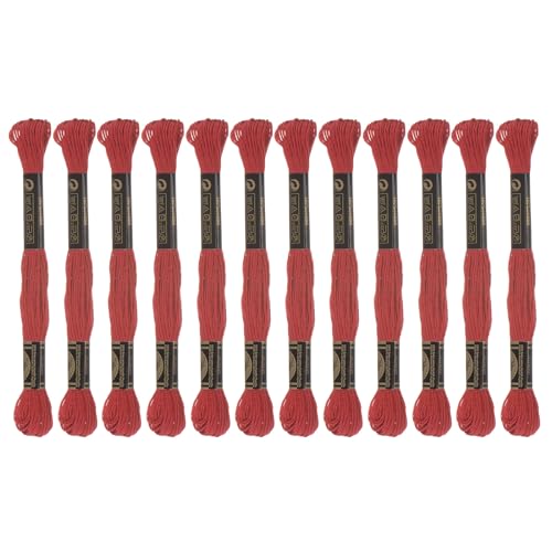 Image of HARFINGTON 12 Skeins Embroidery Floss 8.75yds(8m) Egyptian Long-Staple Cotton Cross Stitch Thread for Sewing DIY Bracelet Yarn String and Crafts, Tomato Sauce(6022)