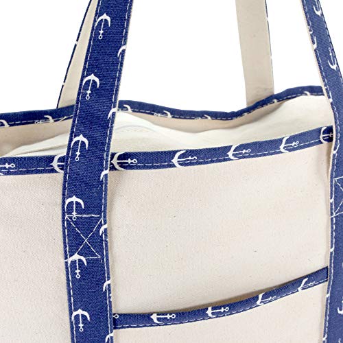 DALIX 22" Shopping Tote Bag Heavy Cotton Canvas (Zippered) Navy Blue Anchor - Image 8
