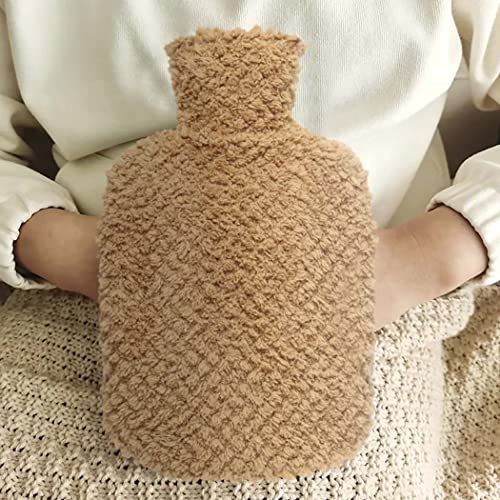 Mayelia Bouillotte en caoutchouc avec housse moelleuse 2 litres pour homme et femme Marron Cover