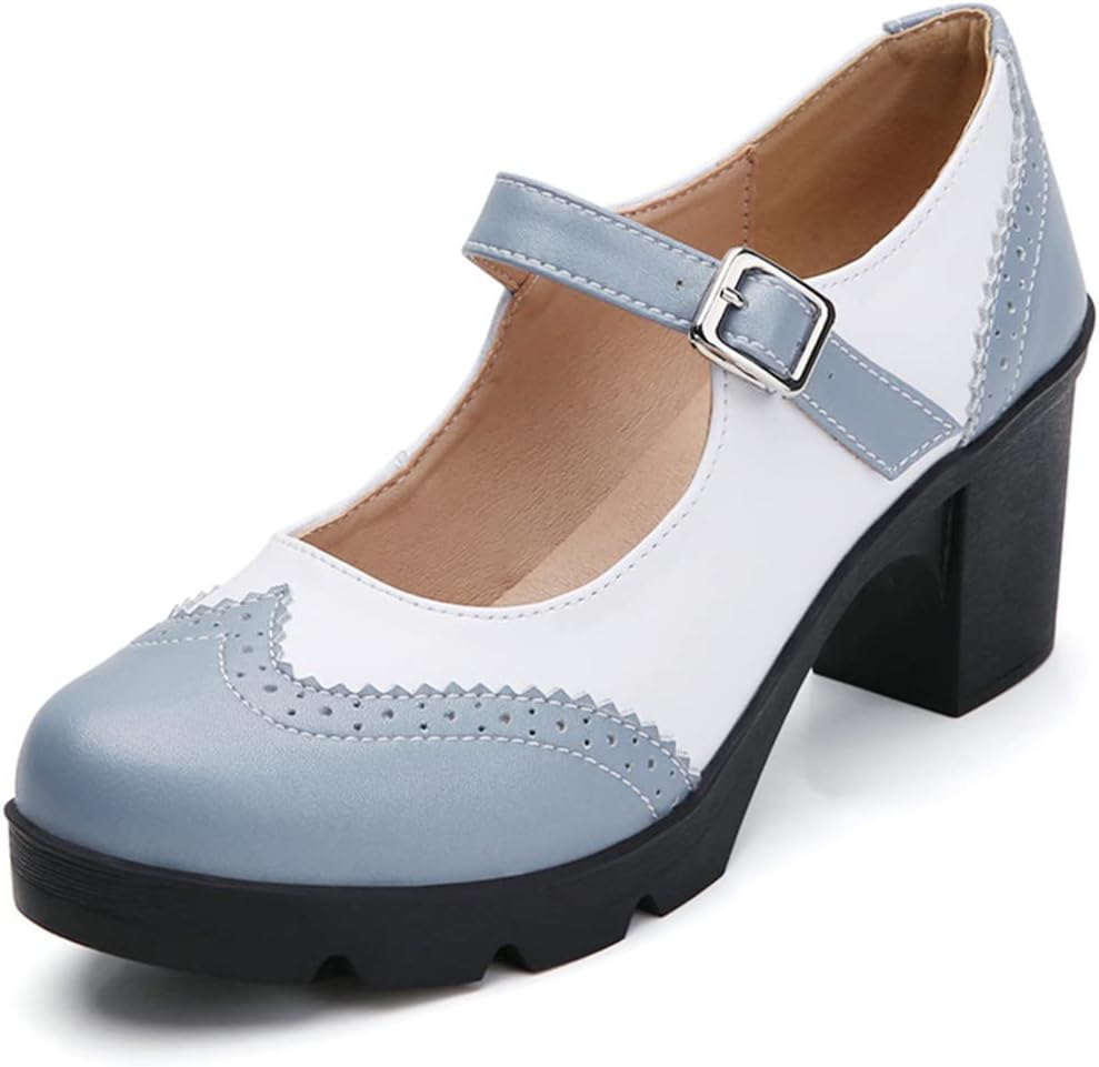 DADAWEN Women's Chunky Low Block Heels Mary Jane Closed Toe Work Pumps Comfortable Round Toe Oxfords Dress Wedding Shoes