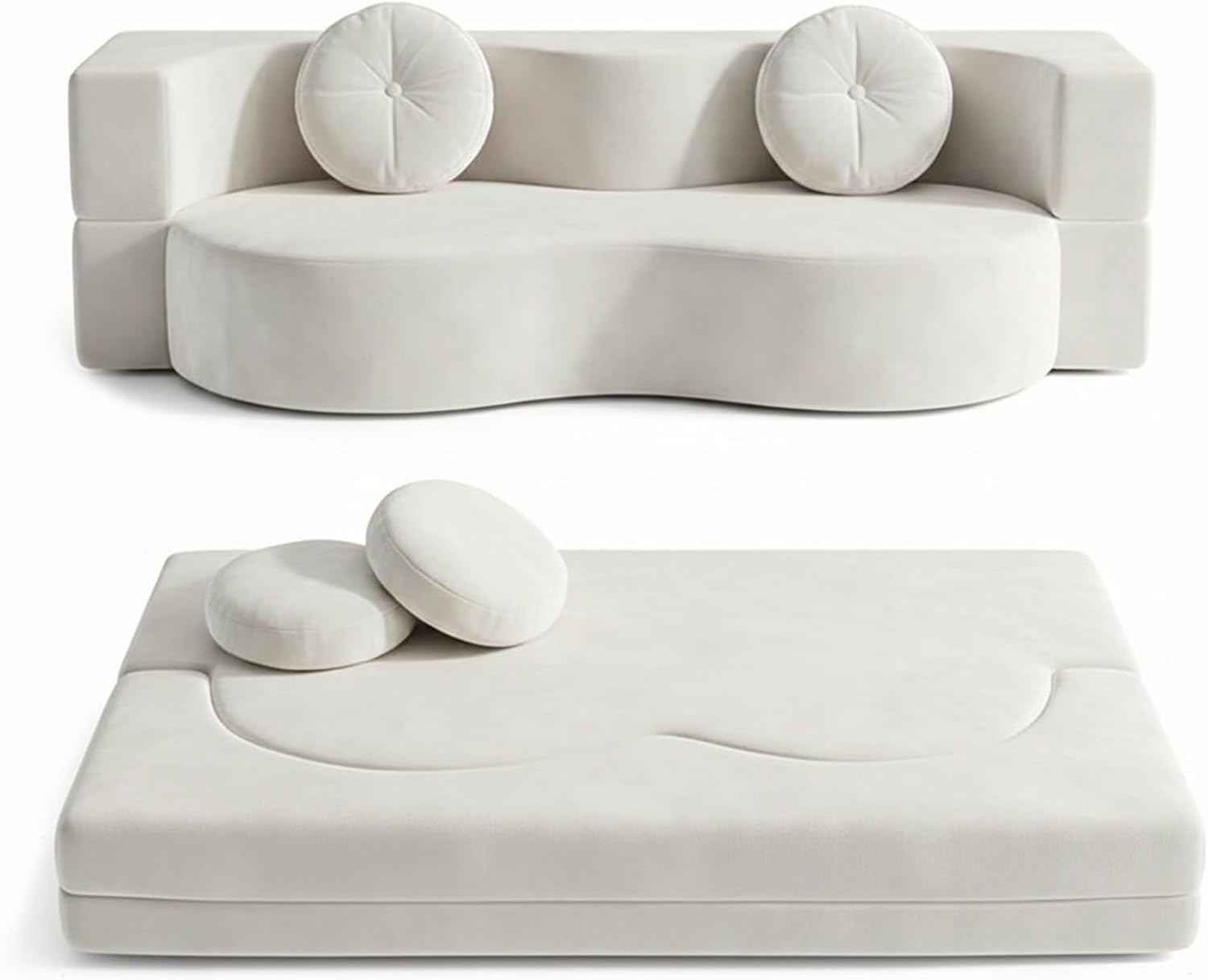 Umwandlungsbarer Sofabett Für Das Wohnzimmer,Knochenloser Sofa, Komprimierter Zweisitzer Mit Hochdichtschaum, Abnehmbarer Gewebebezug, Keine Montage 2 Kissen(A5,150x100cm)